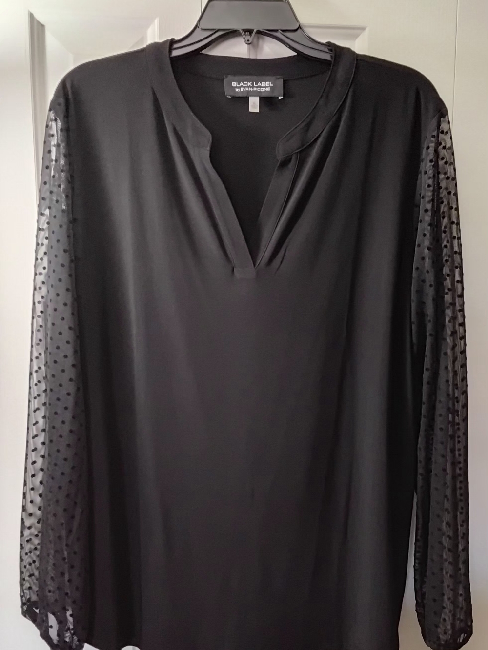 Evan Picone Blouse with Sheer Dot Long-Sleeves, Black, XL